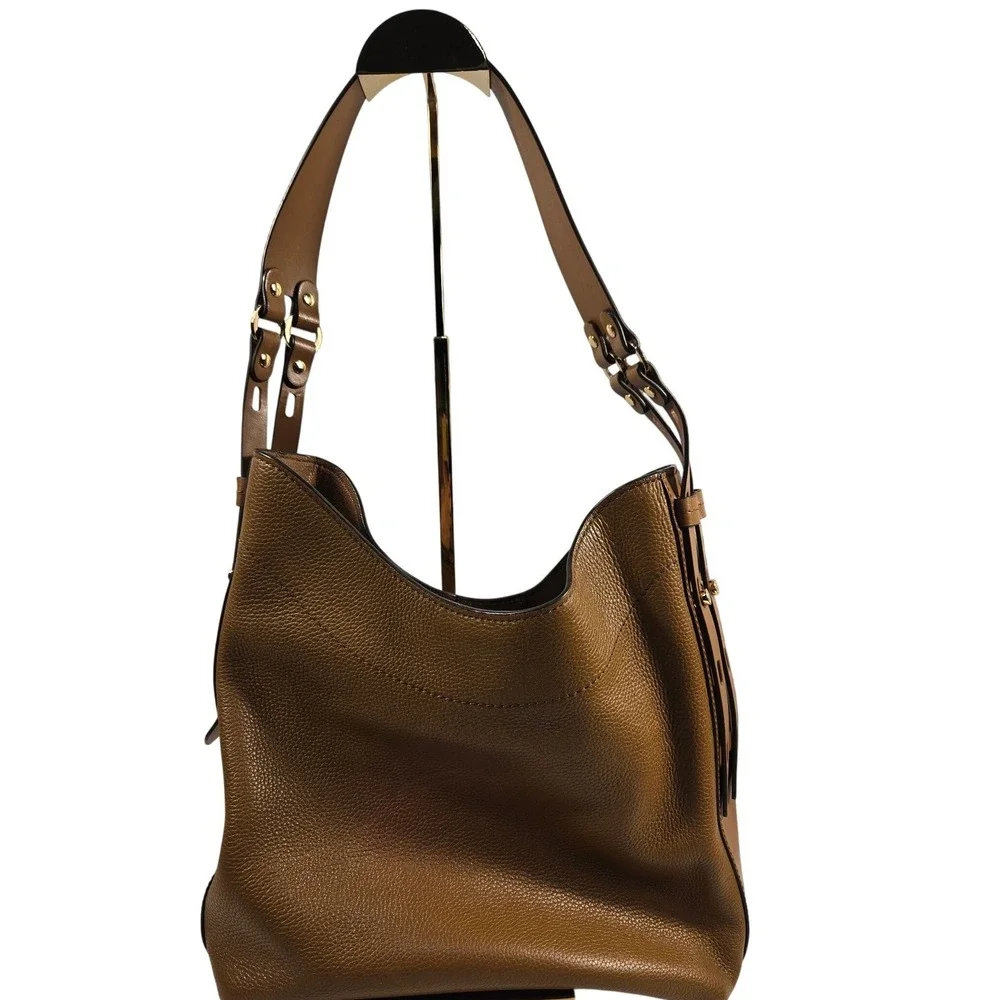Michael Kors Grand Lrg Hobo Shoulder Bag Luggage Brwn Pebbled Leather 30S0GBOH3L